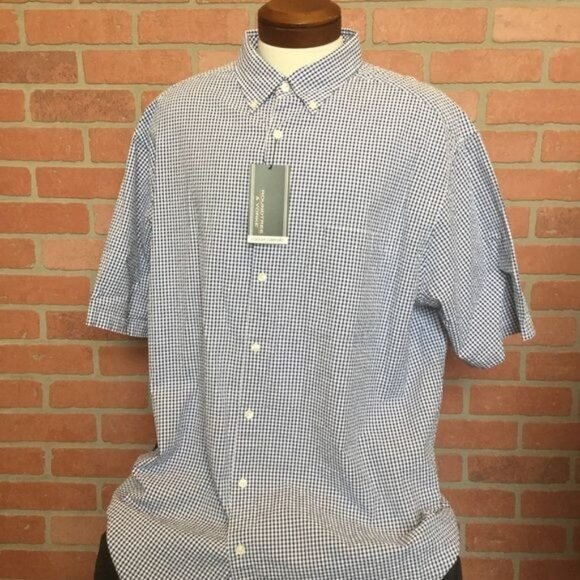 Roundtree & Yorke Cooler Comfort blue gingham Button Front Shirt Size 2XB Big - Picture 1 of 6